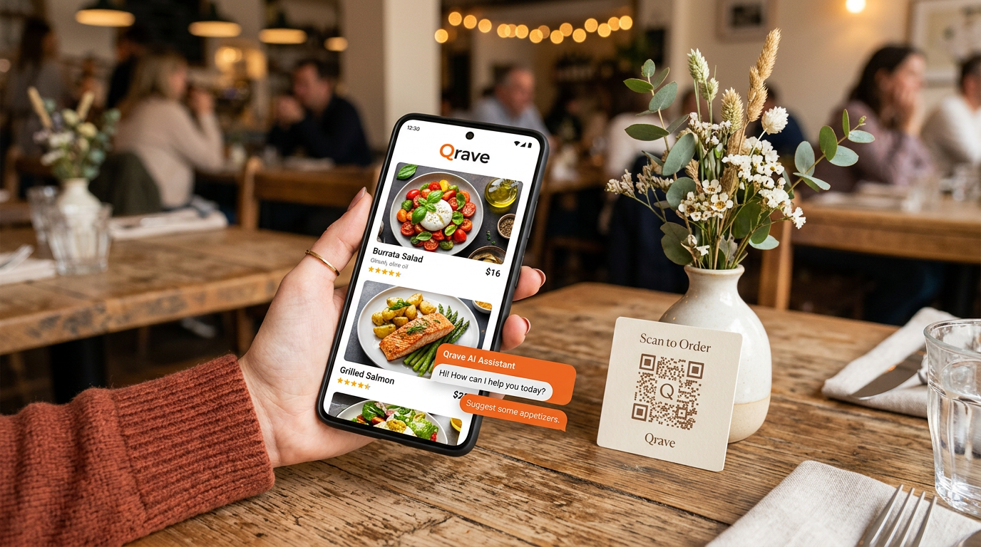 QravePro — digital menu on phone in restaurant